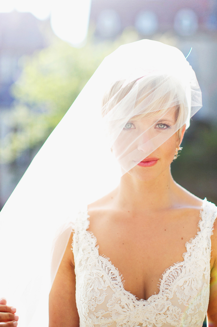bride with veil over face