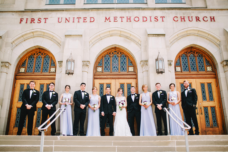 bridal party at first united methodist in peoria