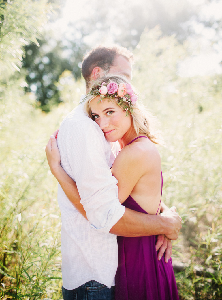 boho engagement session wearing floral crown