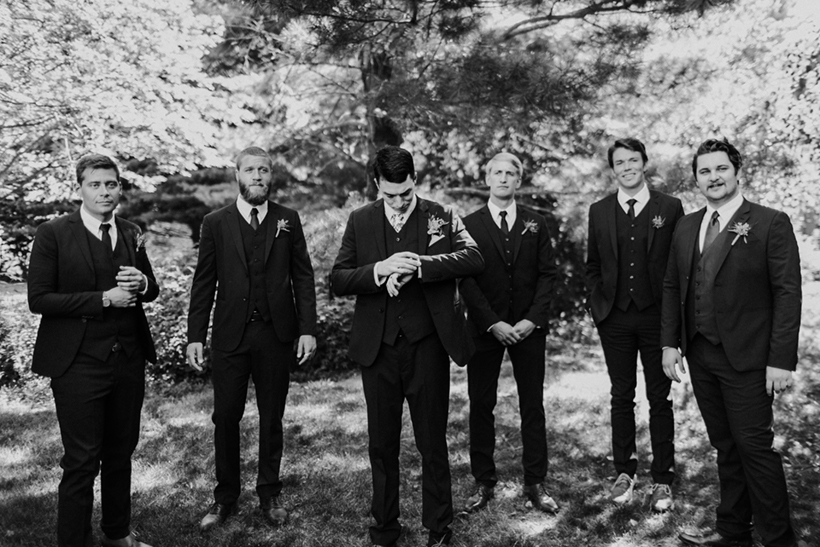 black and white image of groomsmen