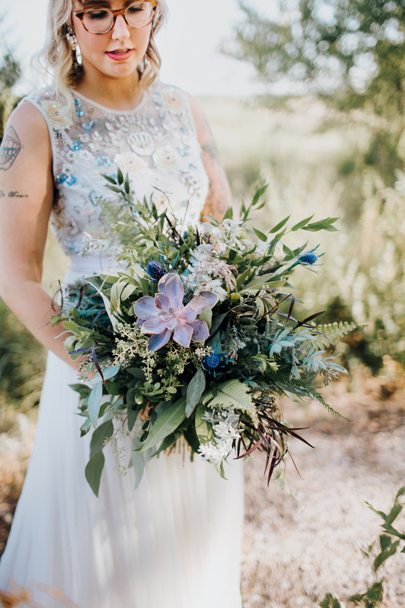 wedding bouquet with succulents and ferns