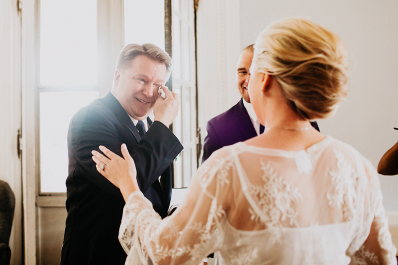 father of the bride crying when seeing bride for the first time