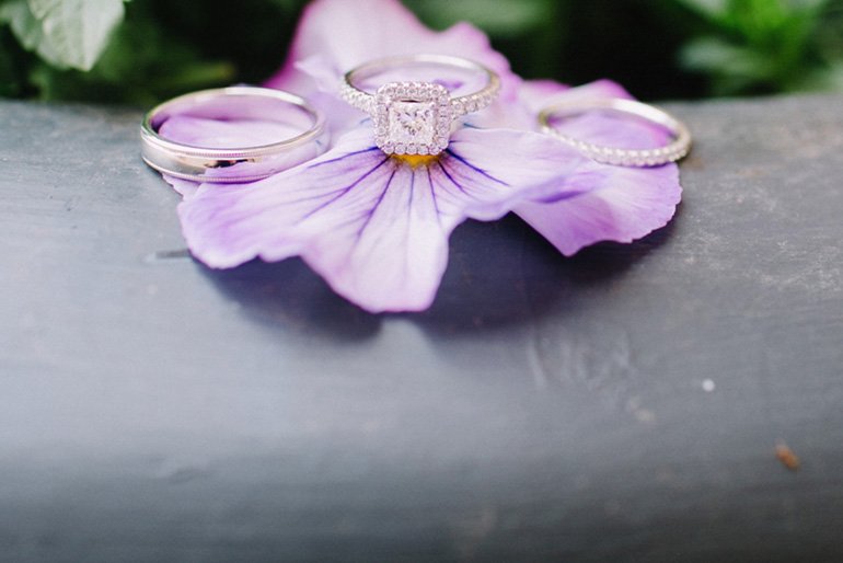 wedding rings on lavender flower
