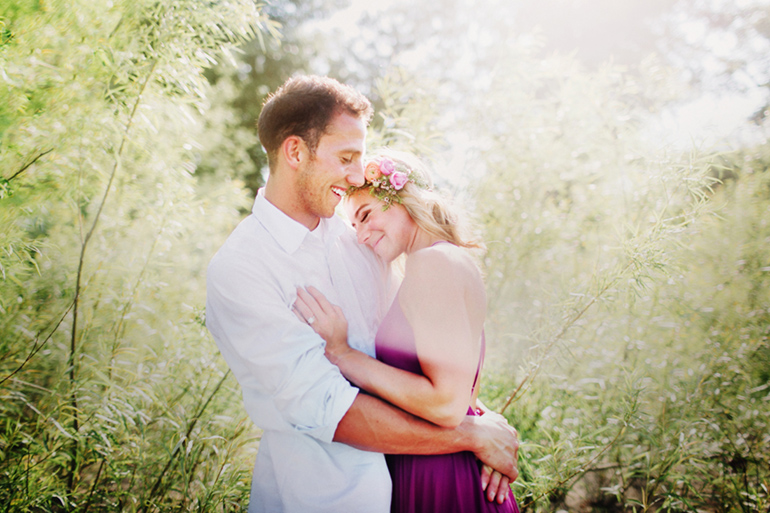 boho engagement session with flower crown
